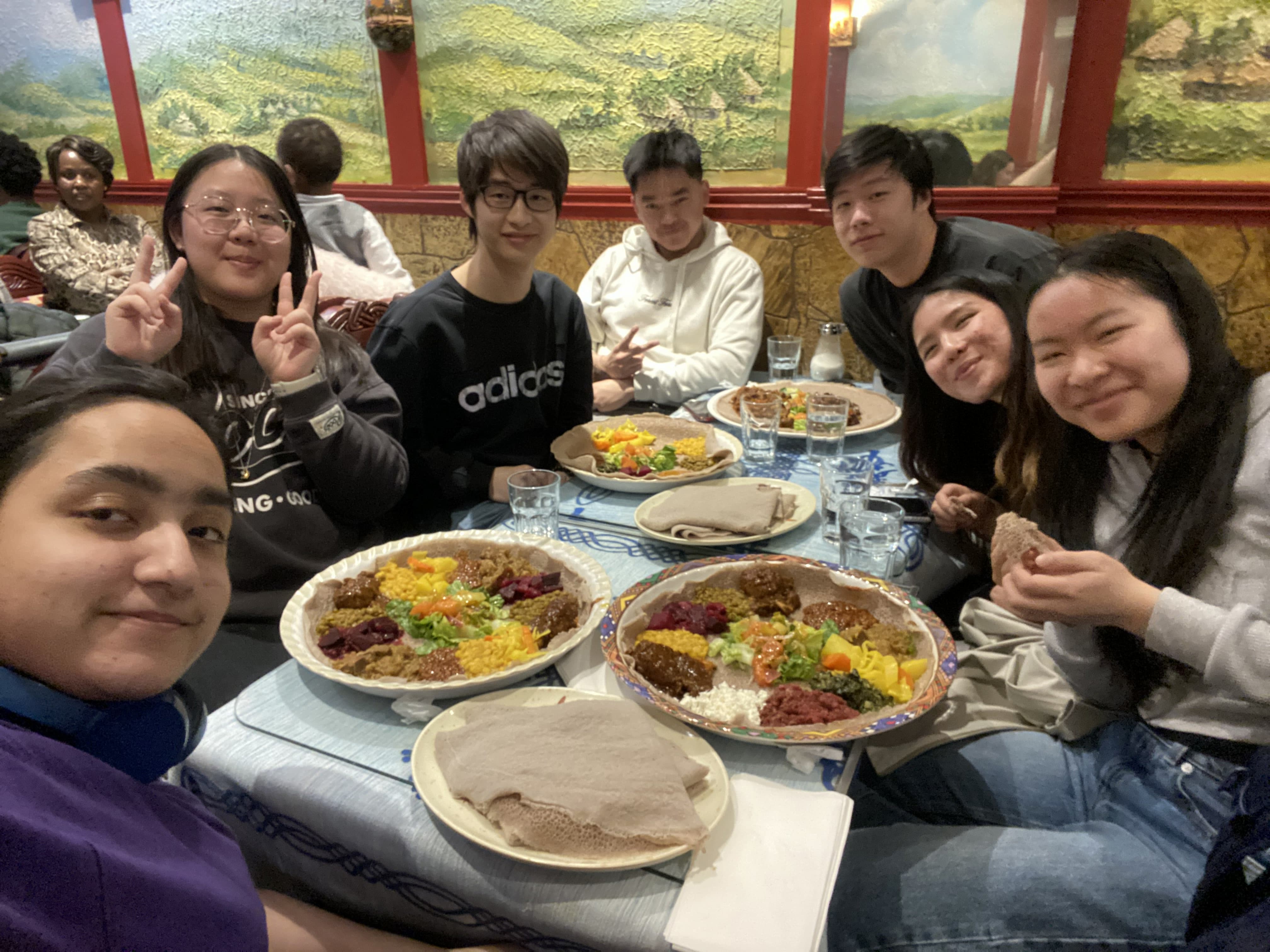 A group of students celebrating the end of the course at Lalibela Restaurant 