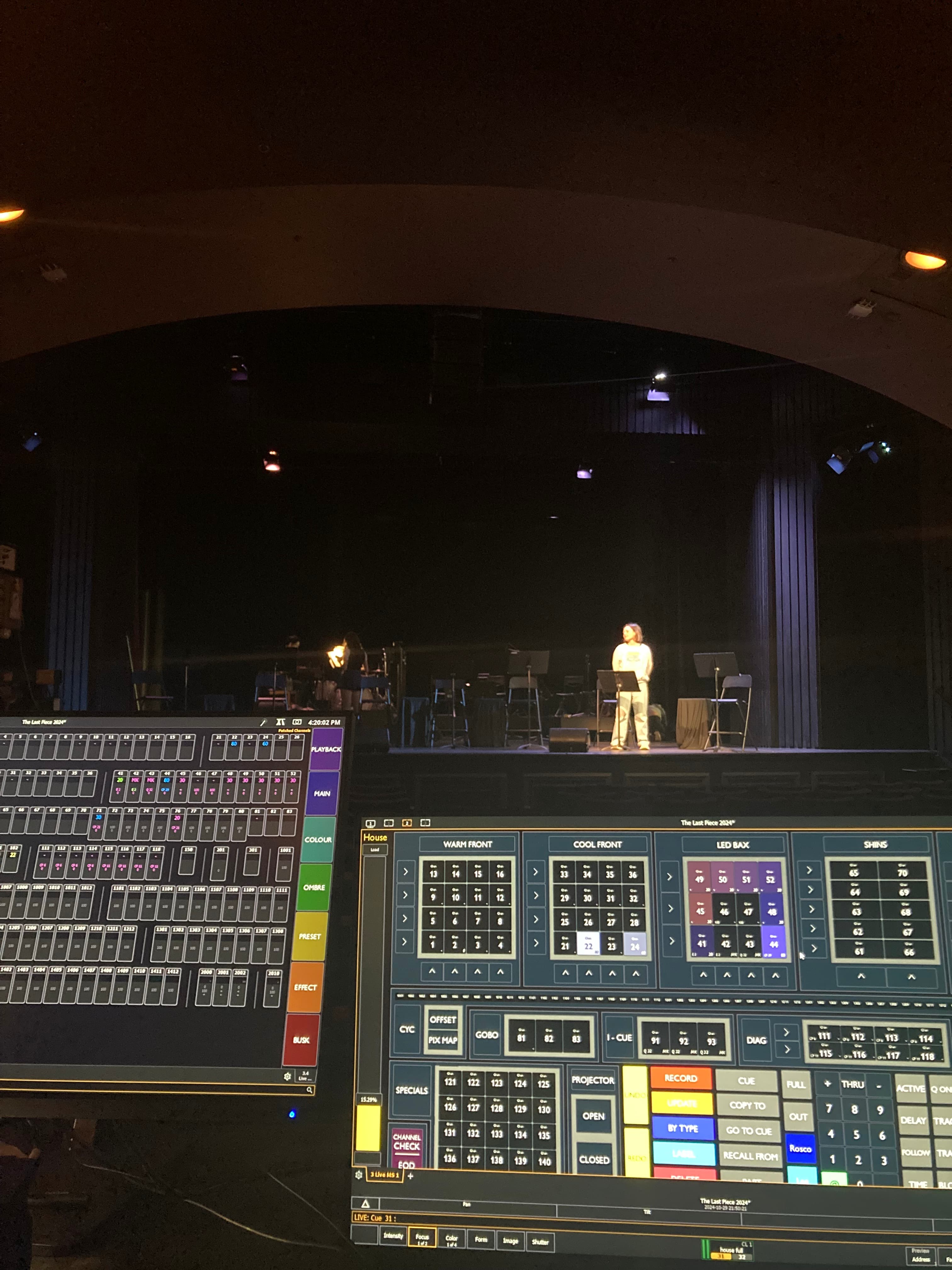 Lighting Board at the theatre, with some lights on