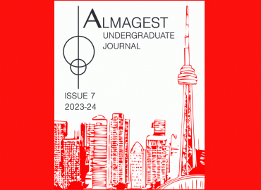 cover of Almagest Issue 7 displaying a landscape of Toronto in red